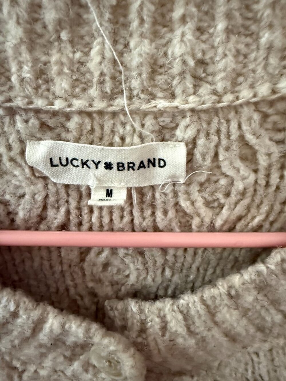 Lucky Brand Chunky Cable Knit Cardigan Sweater Beige Size Medium - Picture 2 of 3